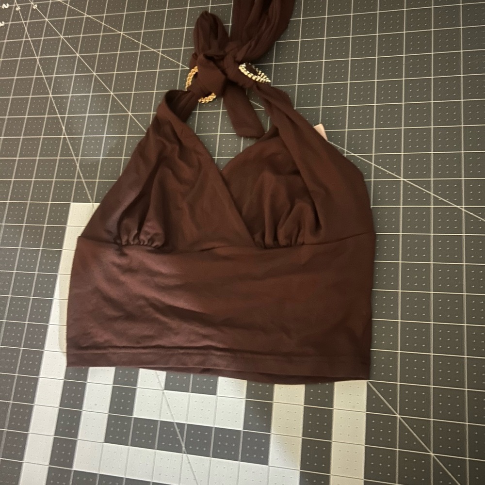 SHEIN Chocolate Twist Halter Crop Top